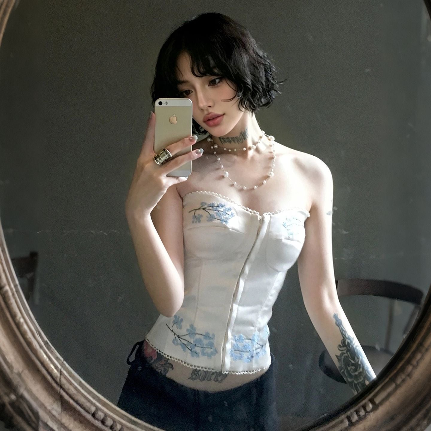 Blue Flo Silk White Tube Top