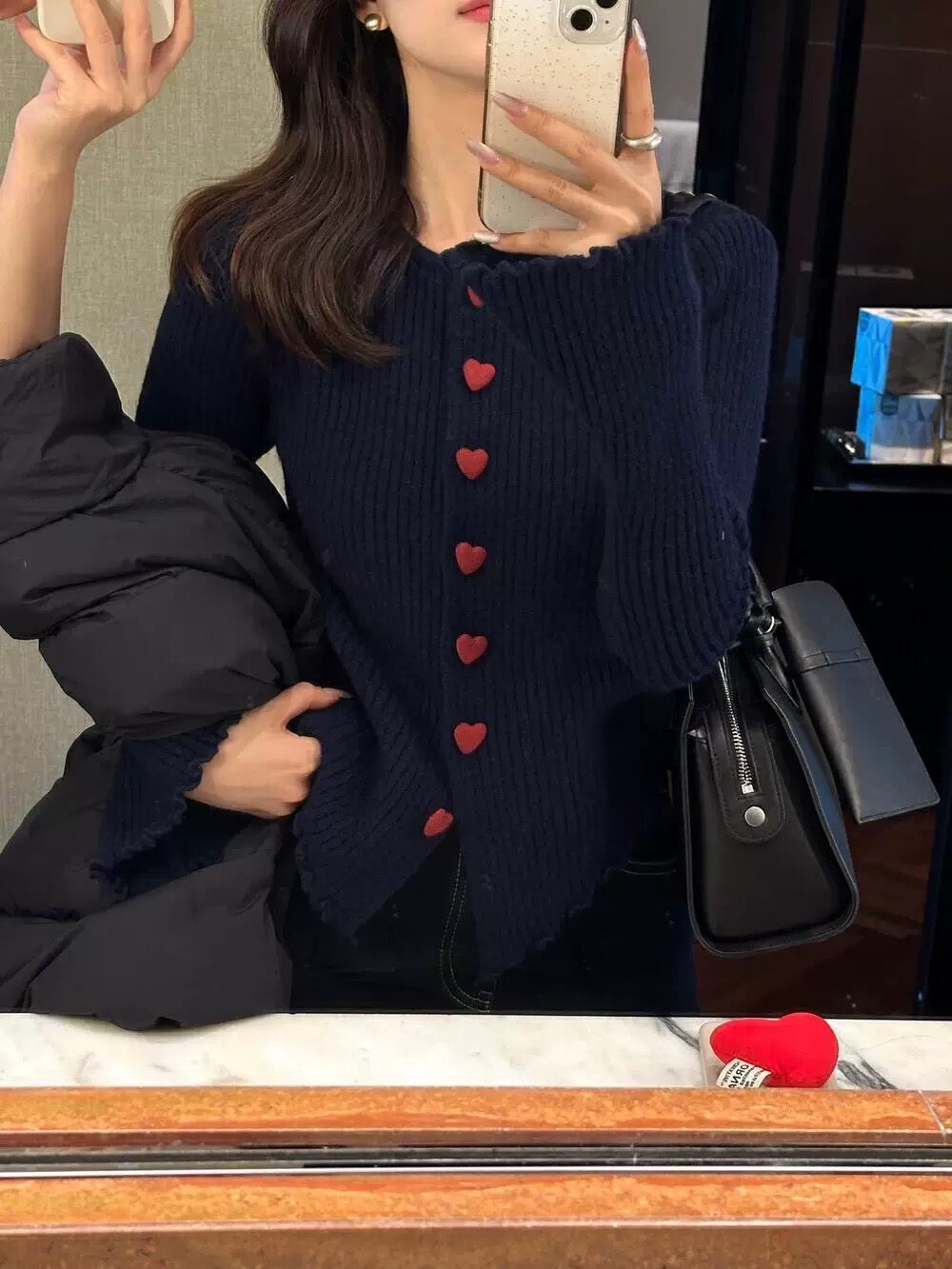 Heart Button Knitted Long Sleeve Cardigan Top