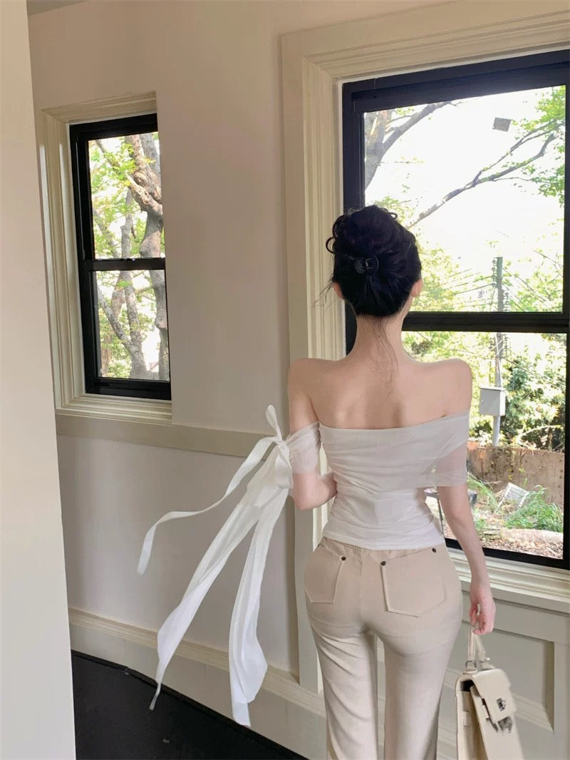 White Side Off Shoulder Sleeve Top