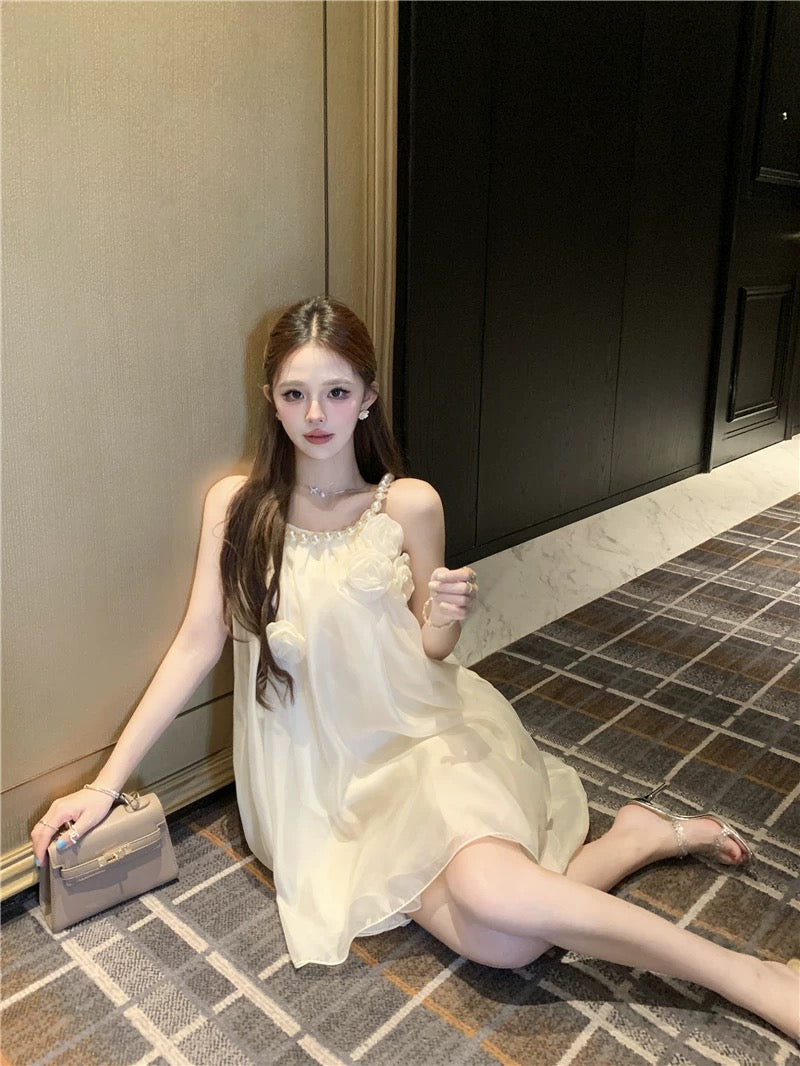Chiffon 3D Roses Mini Dress