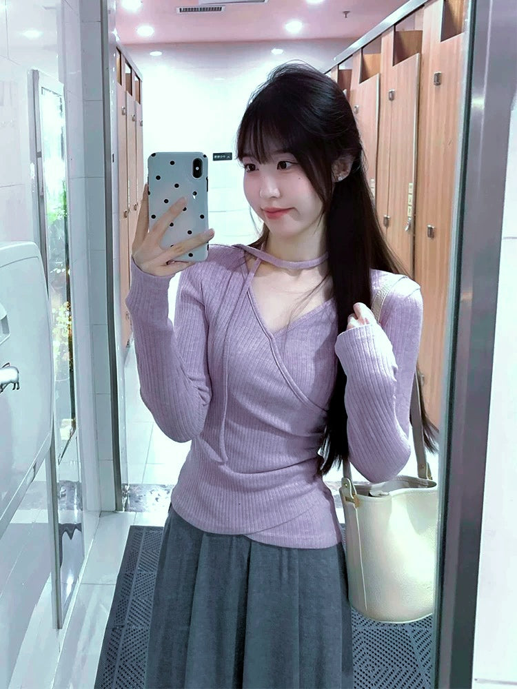 Purple Knitted Long Sleeve Top