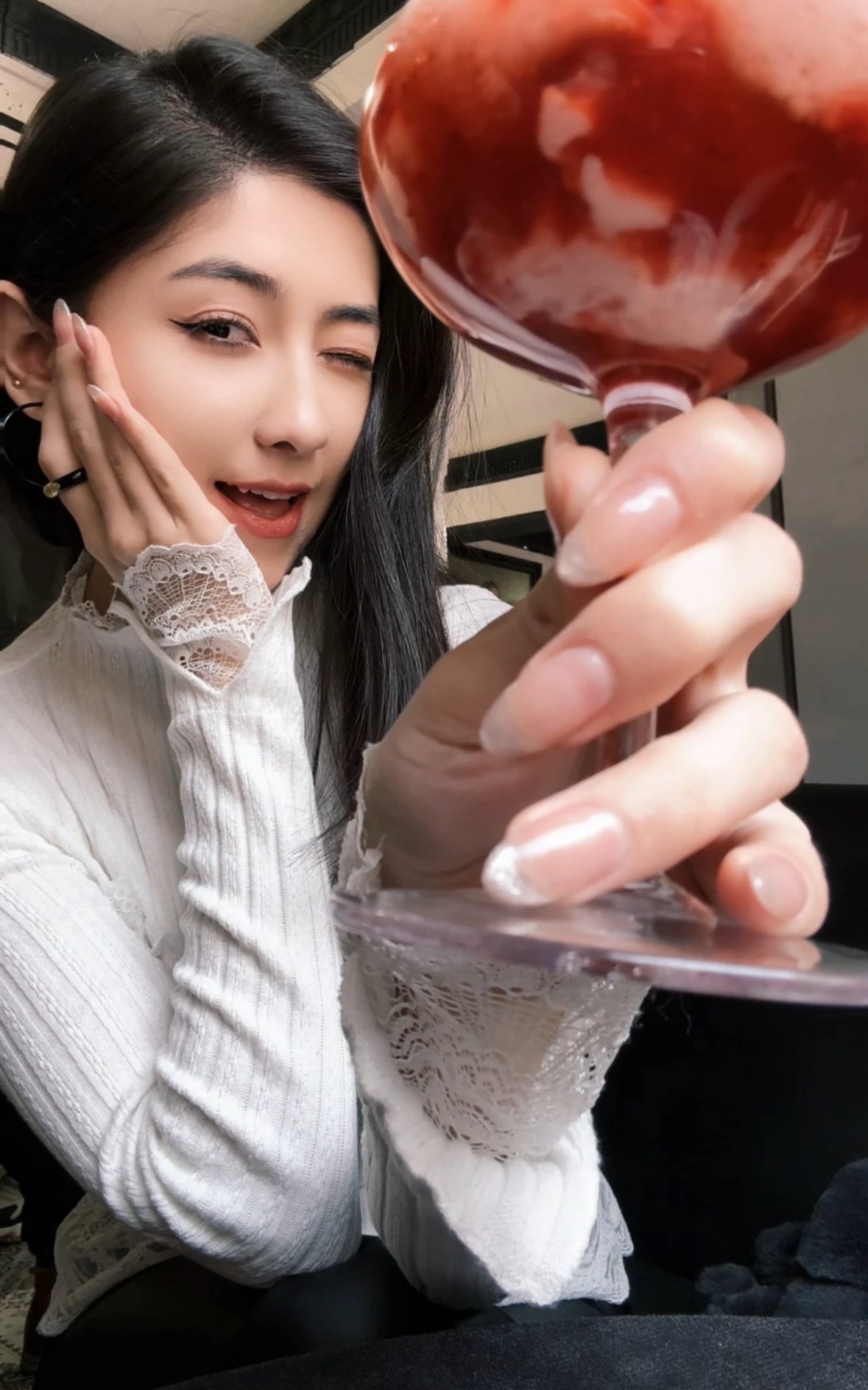 White Lace Long Sleeve Knitted Top