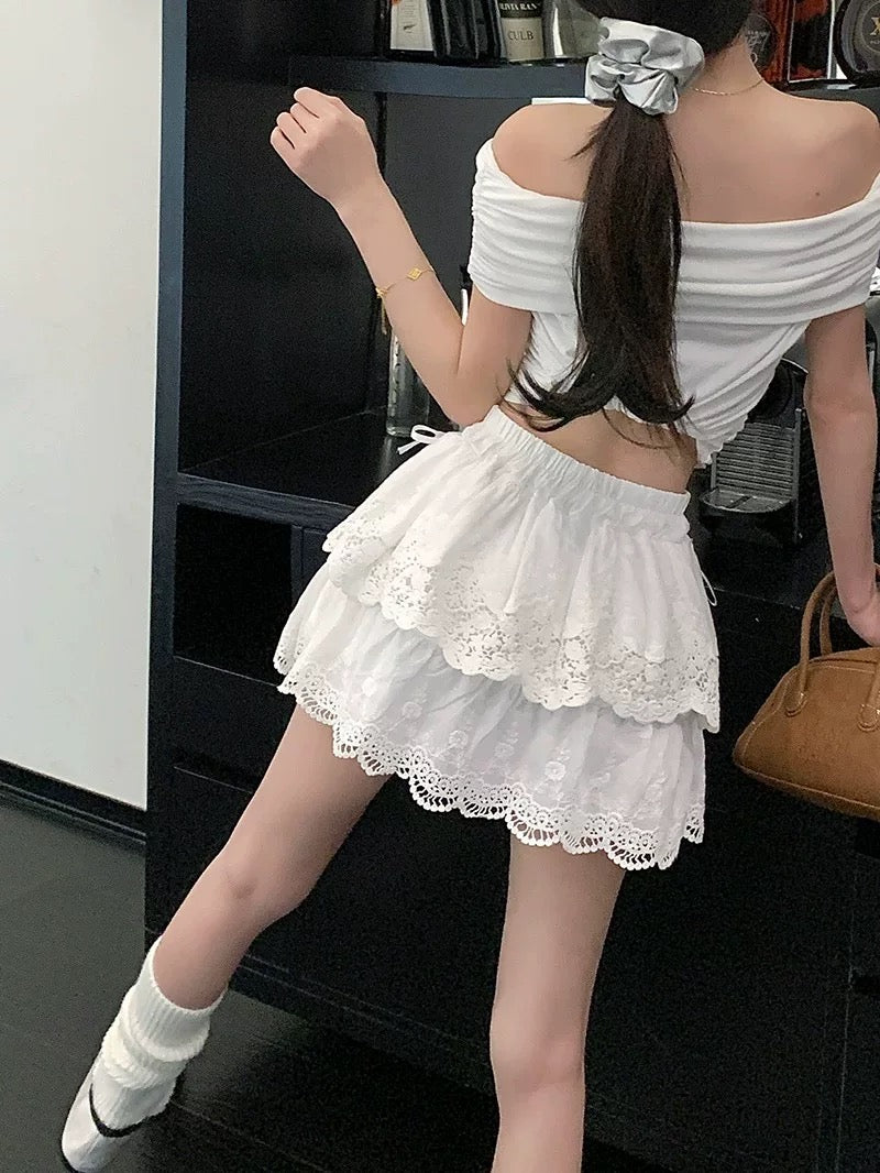 High Waist White Skirt