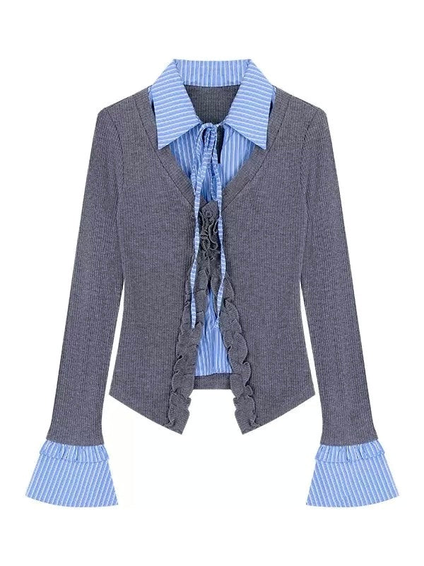 Blue Grey Uni Knitted Top