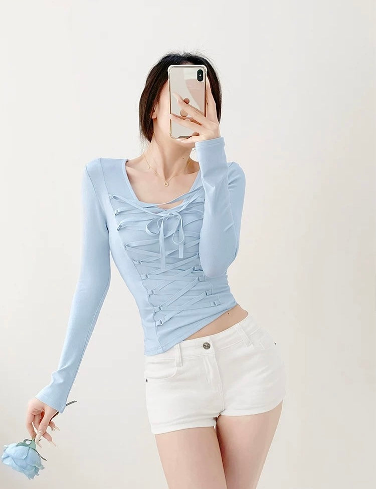 Lace Up Long Sleeve Top