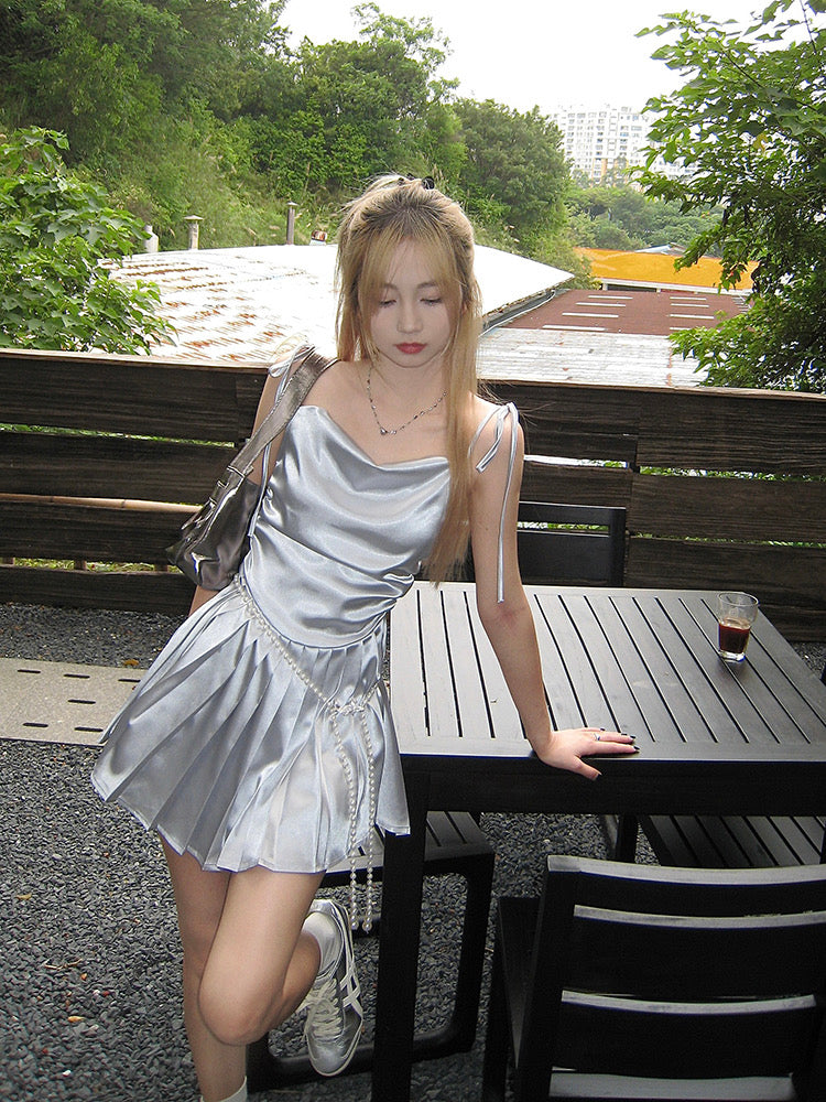 Ellie Silver Satin Dress (S, M)