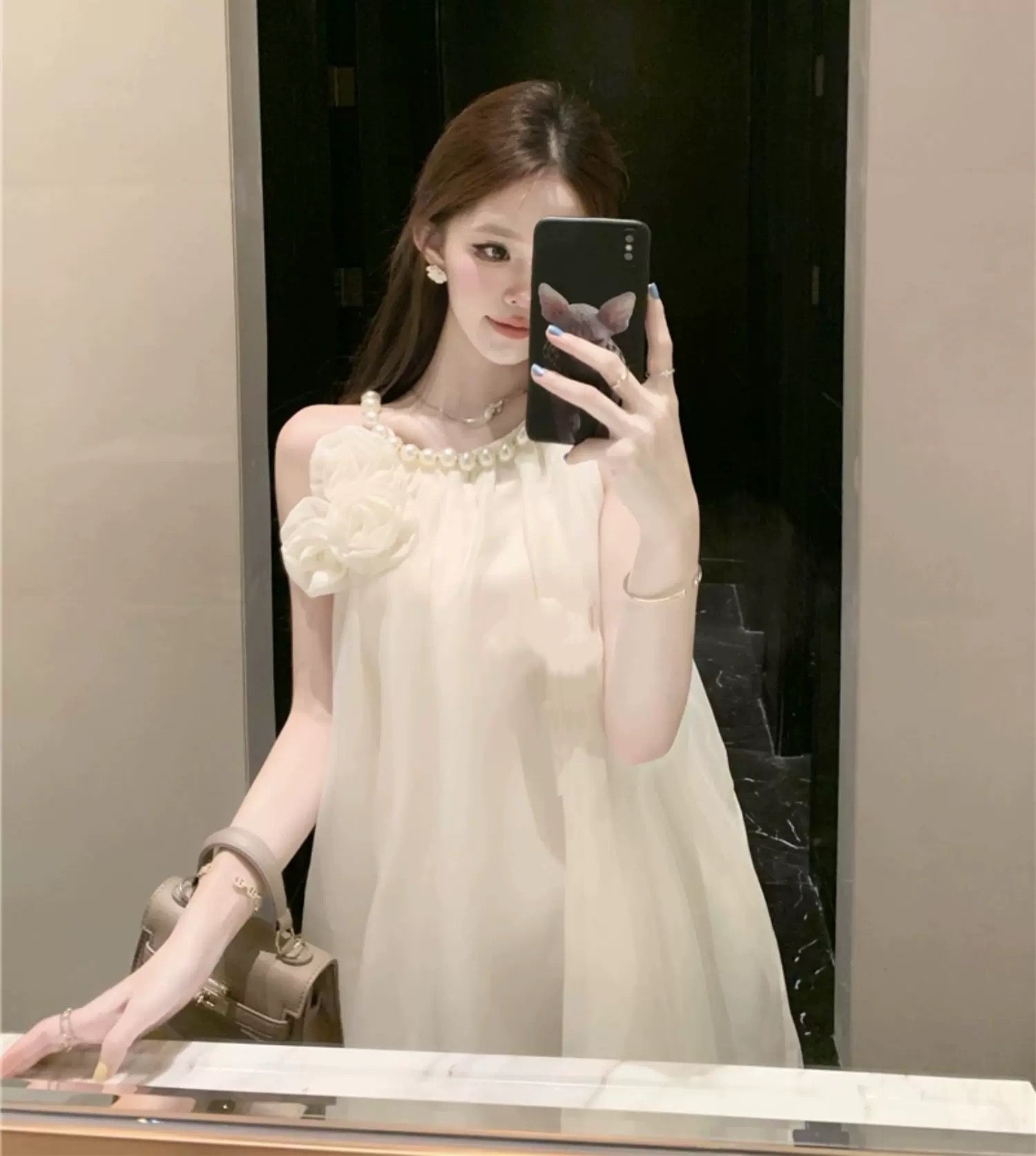 Chiffon 3D Roses Mini Dress