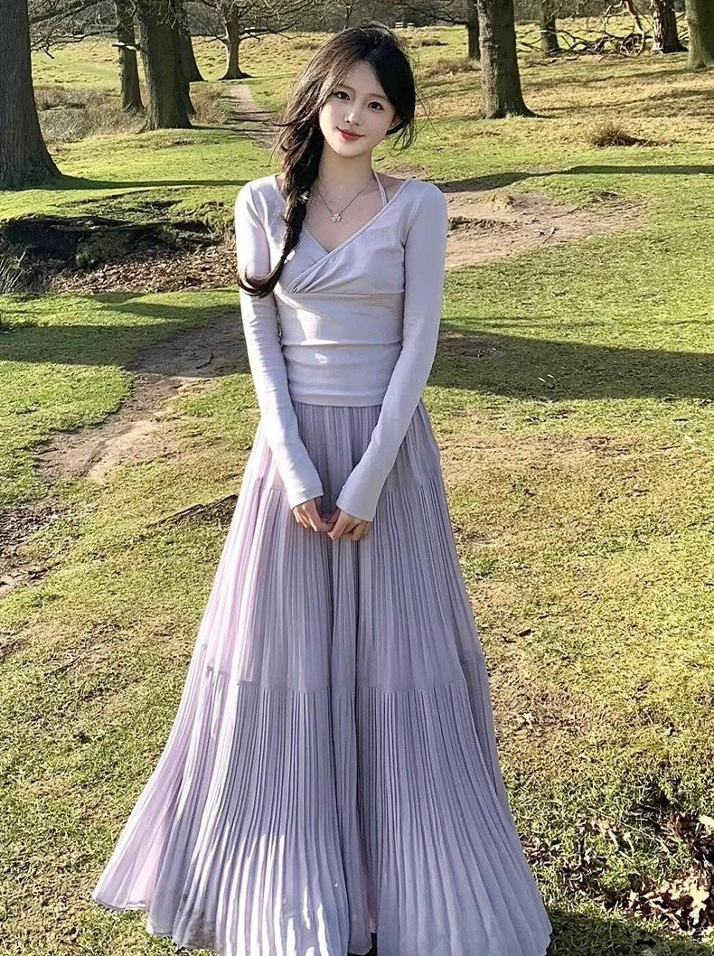 Pleated Chiffon Maxi Long Skirt