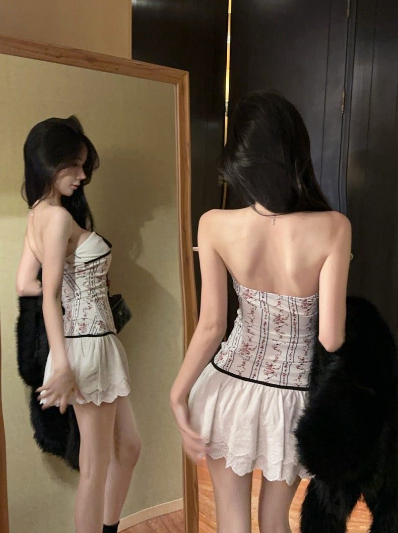 Pink Flo White Tube Dress (S)