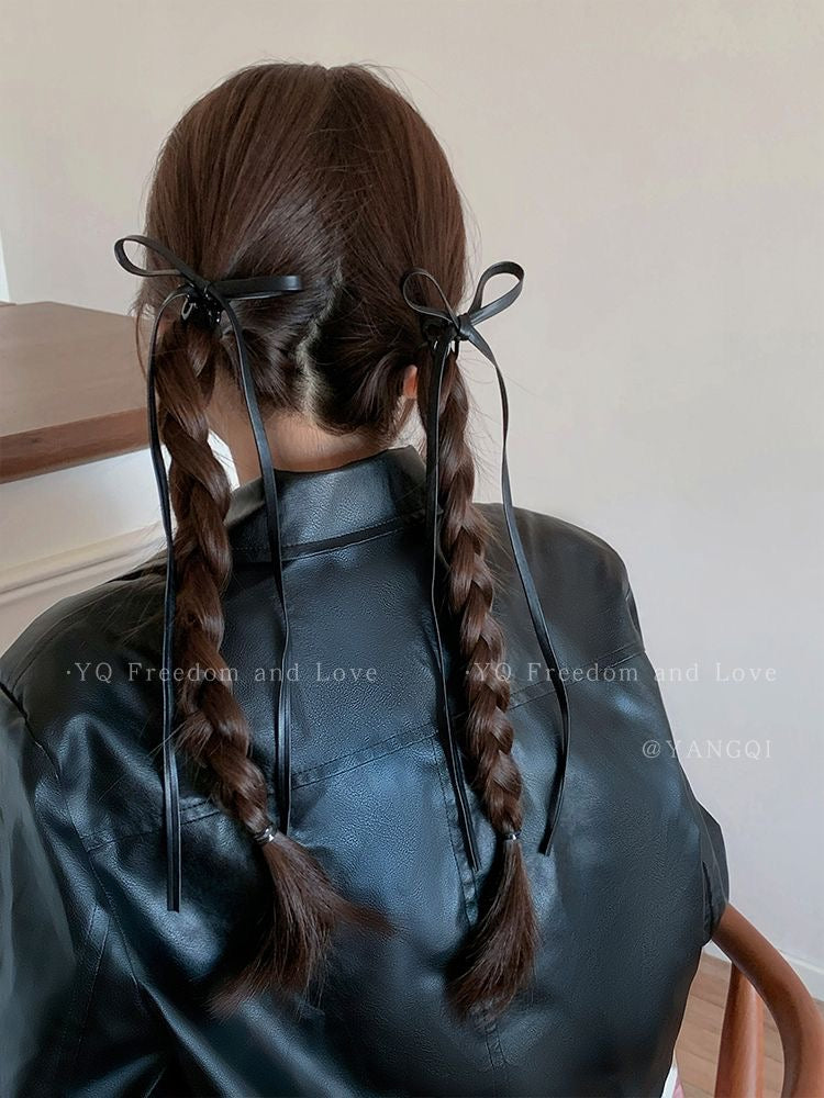 R009 Leather Ribbon Hair Clip