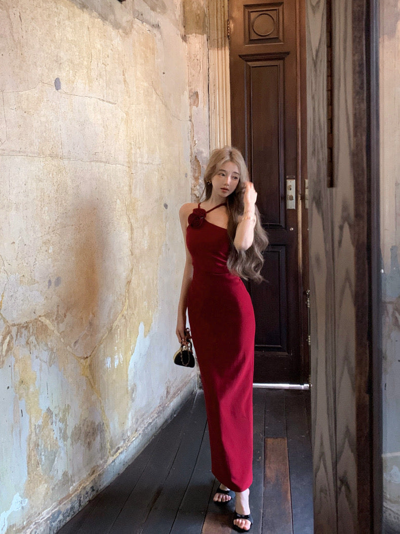 Wine Red Long Dress (S)