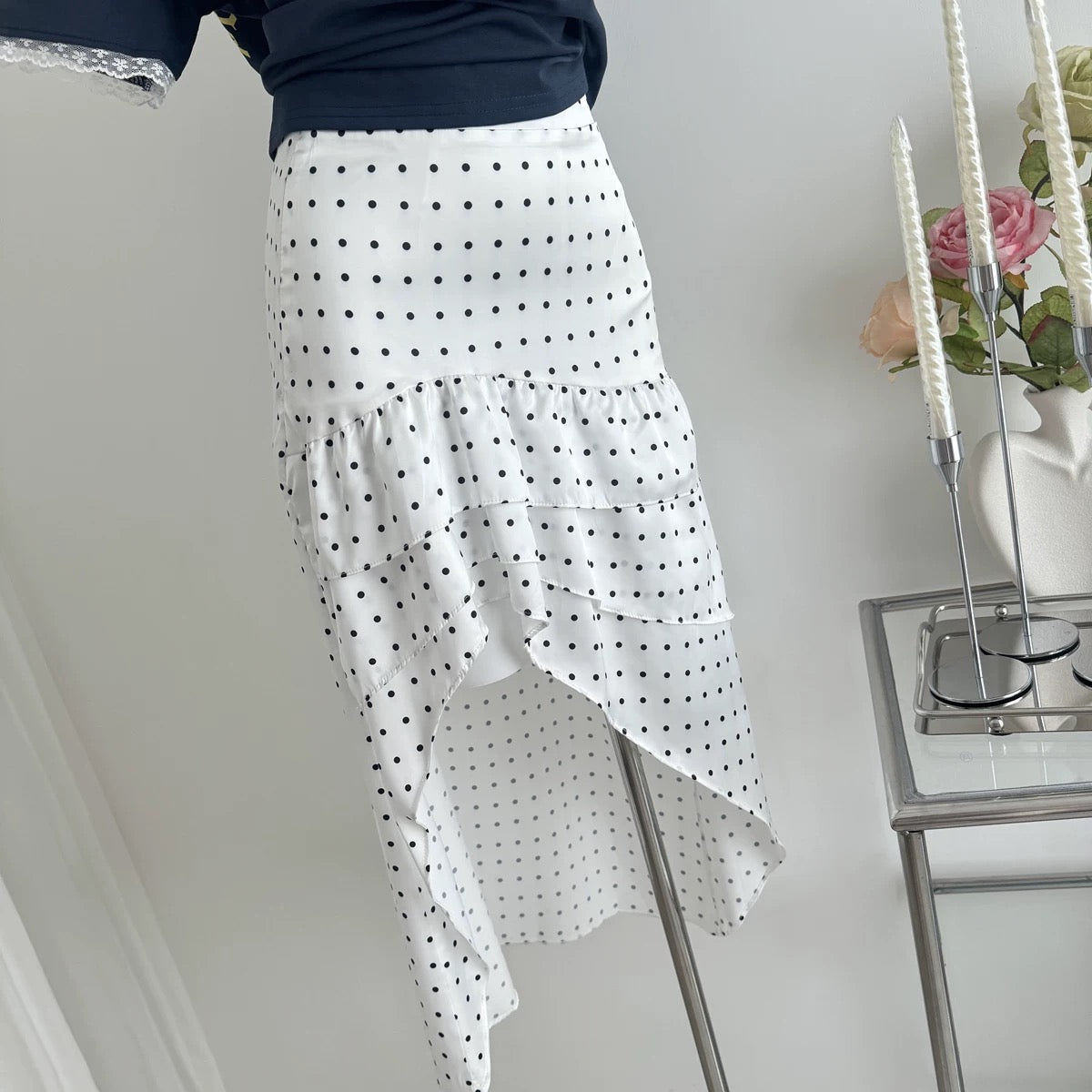 Unequal Polka Dot Silk Skirt
