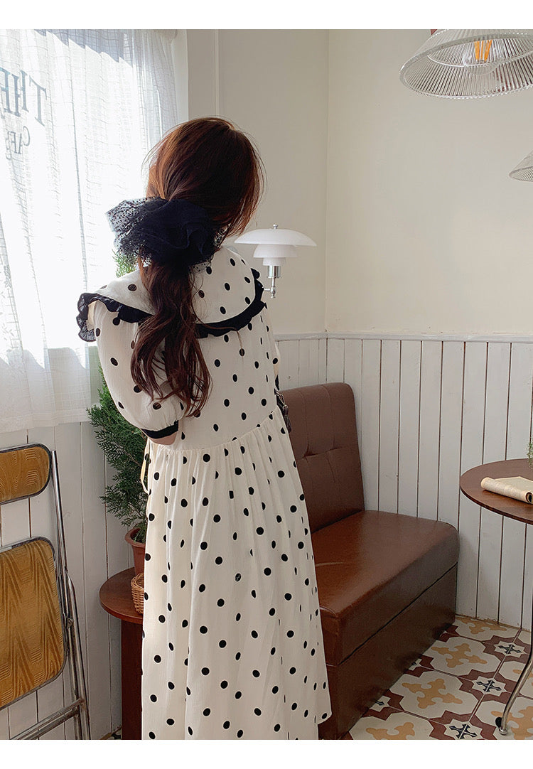 Korean Polka Dot Mesh Hair Tie Rubberband 2 in 1 Set