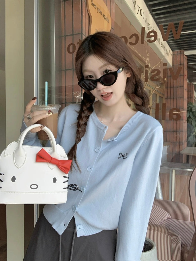 Ribbon Logo Long Sleeve Cardigan Top