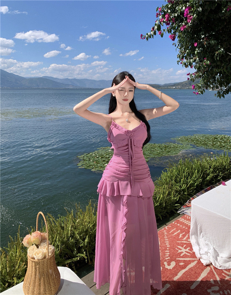 Purple Pink Chiffon Long Dress (S, M)