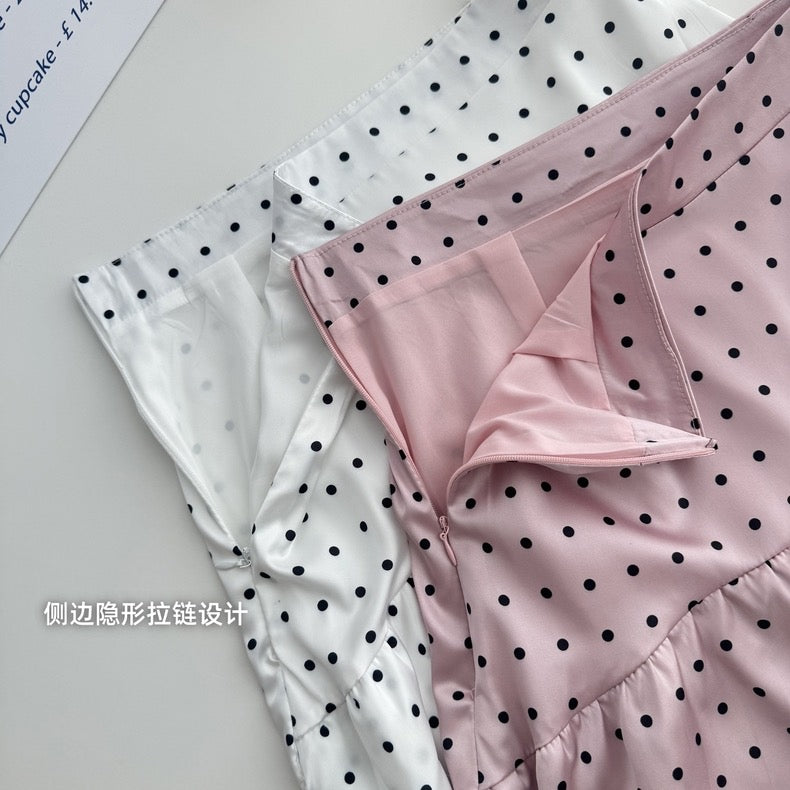 Unequal Polka Dot Silk Skirt