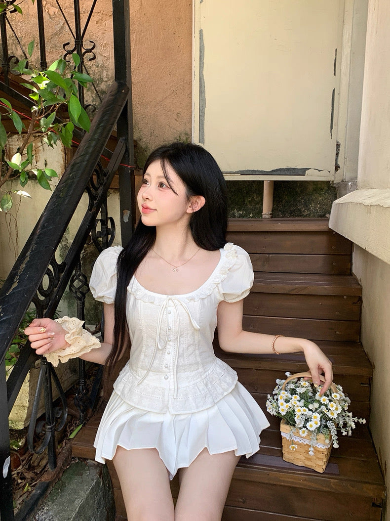 Flare Collar White Top