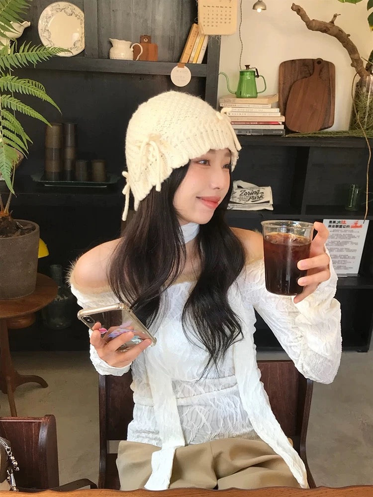 H27 Ribbon Knitted Embroidery Hat