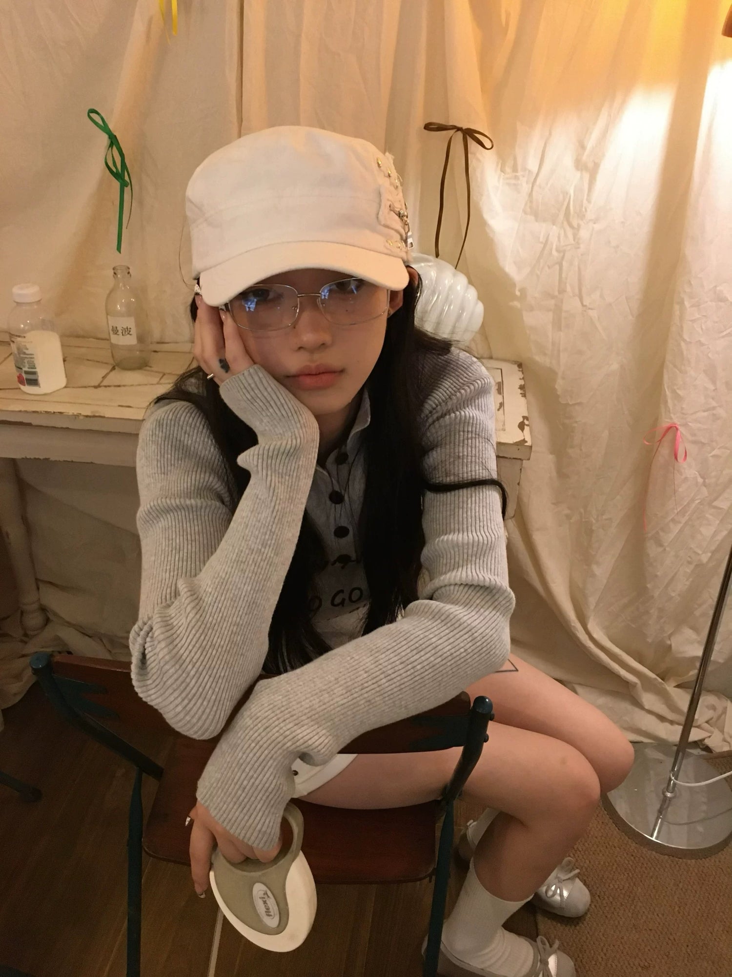 H36 Punk Zips Hat (White, Grey)