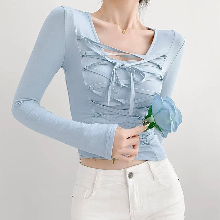 Lace Up Long Sleeve Top