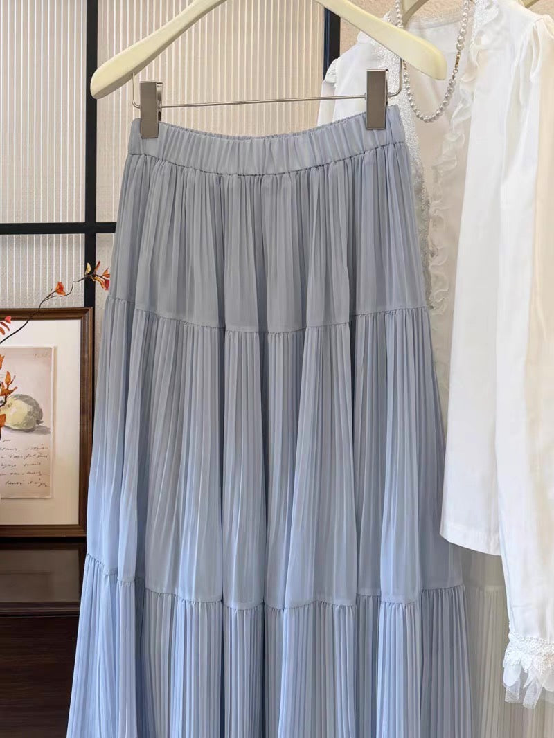 Pleated Chiffon Maxi Long Skirt