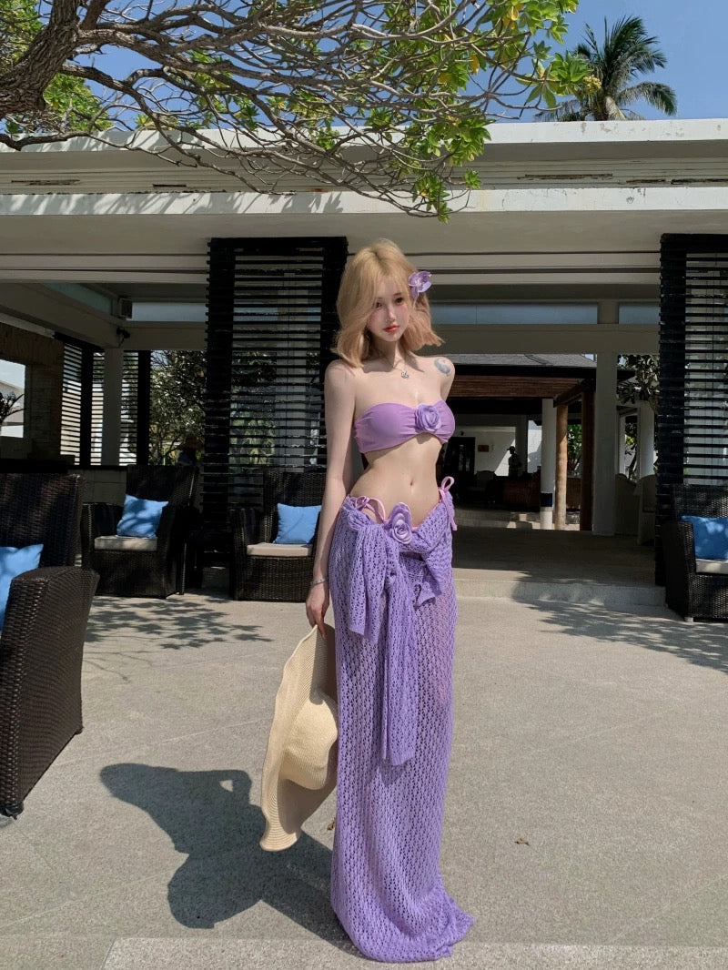 Bikini + Knitted Dress Three Pieces Set (5 Colours)