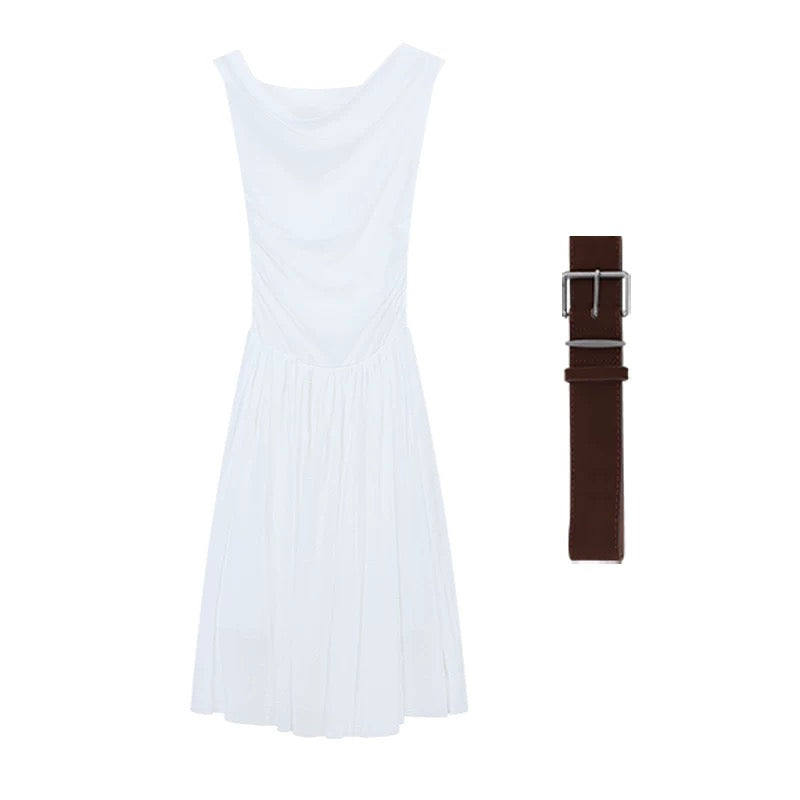 Off Shoulder Mesh Long Dress With Belt