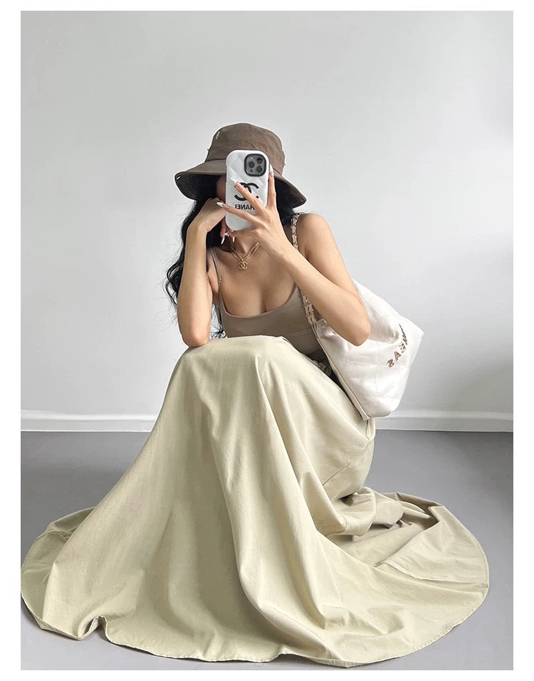 U Collar Strap Long Dress