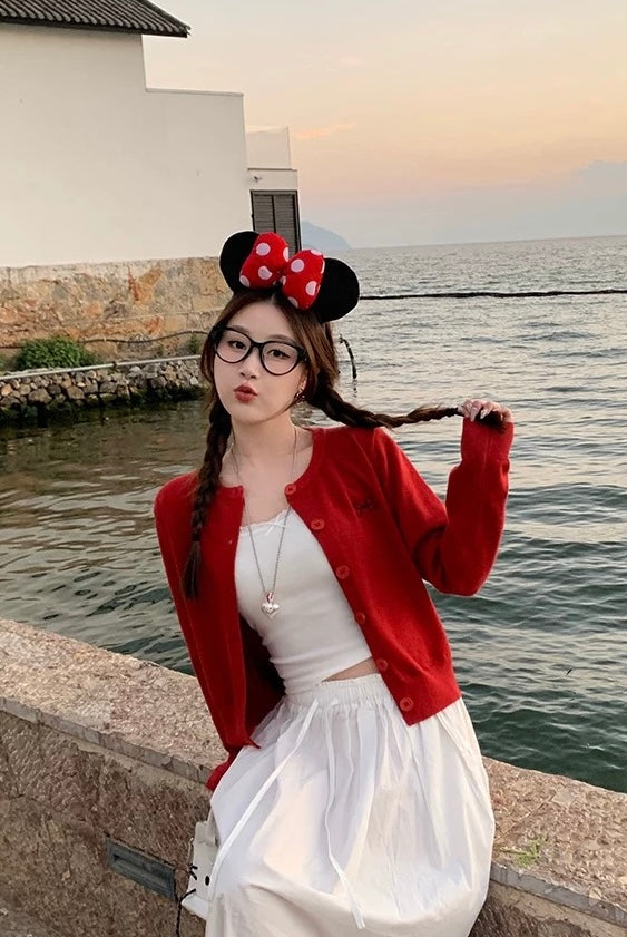 Ribbon Logo Long Sleeve Cardigan Top