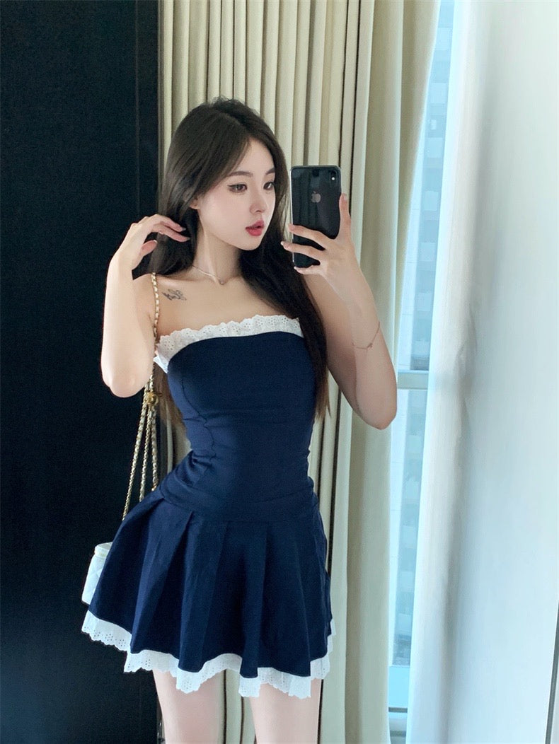 Lace Line Navy Tube Dress