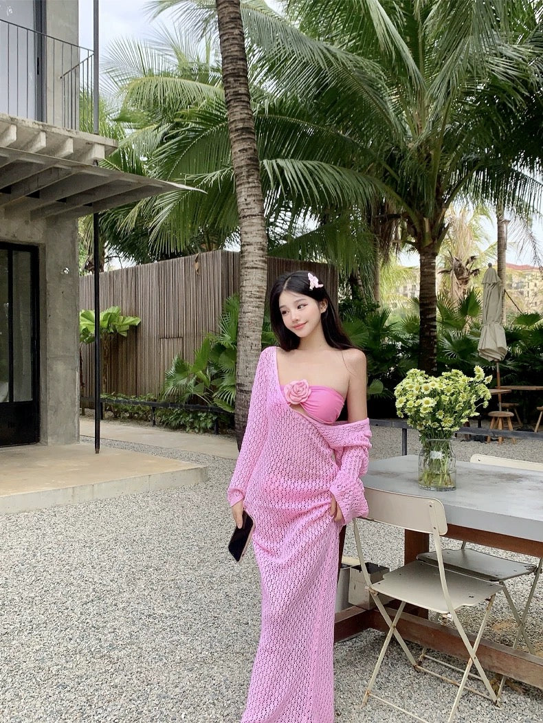 Bikini + Knitted Dress Three Pieces Set (5 Colours)