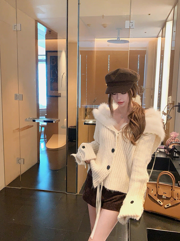 Cream Knitted Tie Sleeve Cardigan