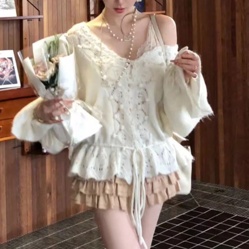 Lantern Sleeve Knitted Cardigan Top