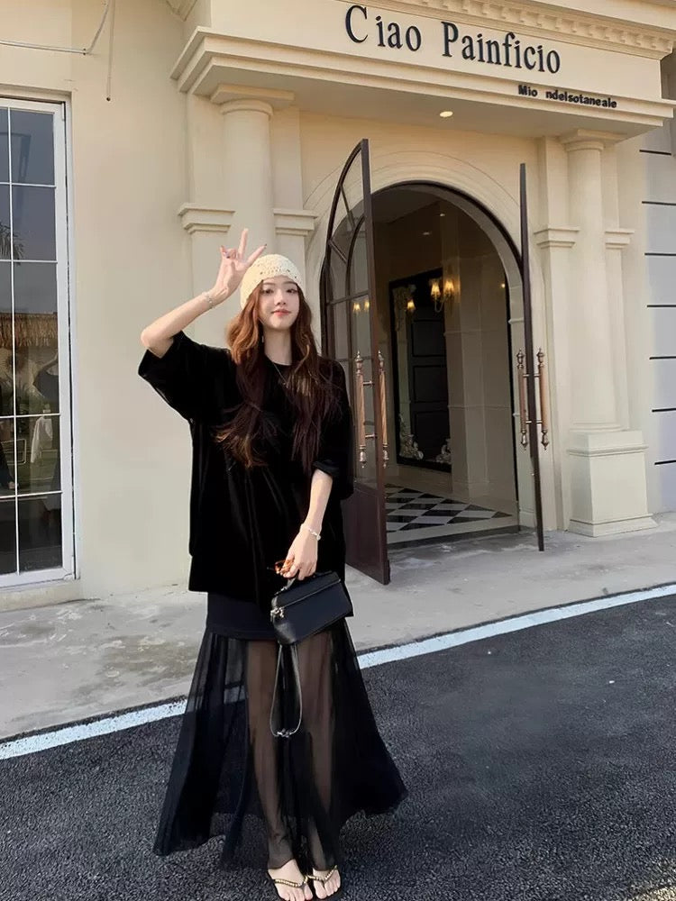 Black Velvet Tee Top