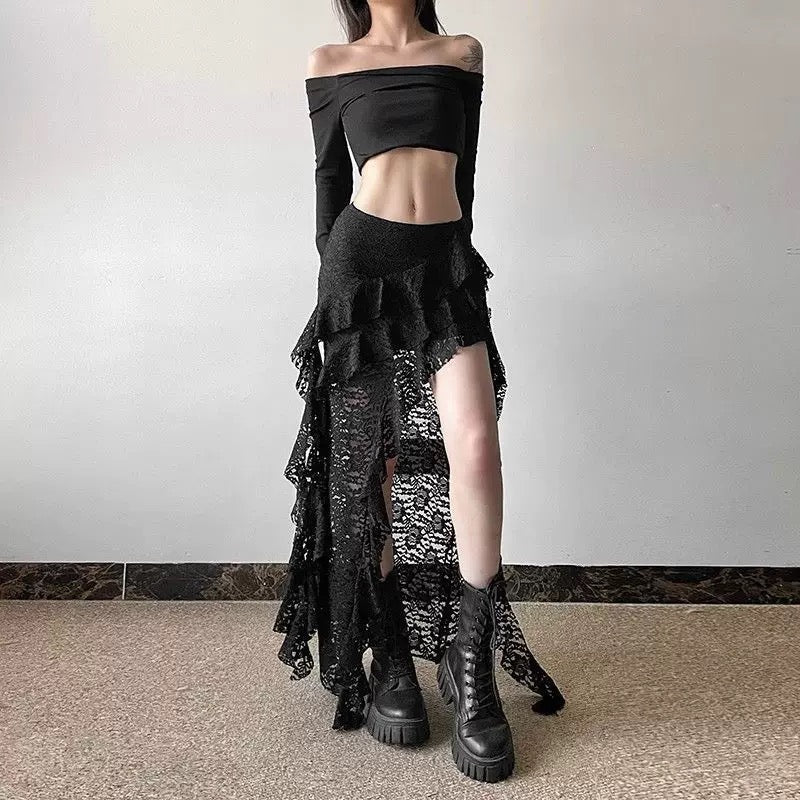 Unequal Lacey Slim Fit Skirt