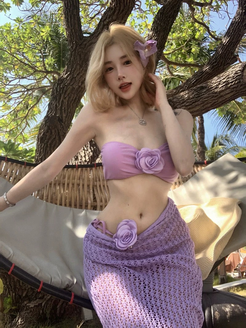 Bikini + Knitted Dress Three Pieces Set (5 Colours)