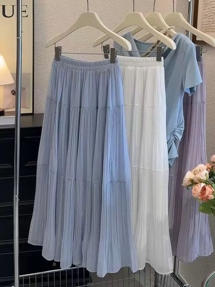 Pleated Chiffon Maxi Long Skirt
