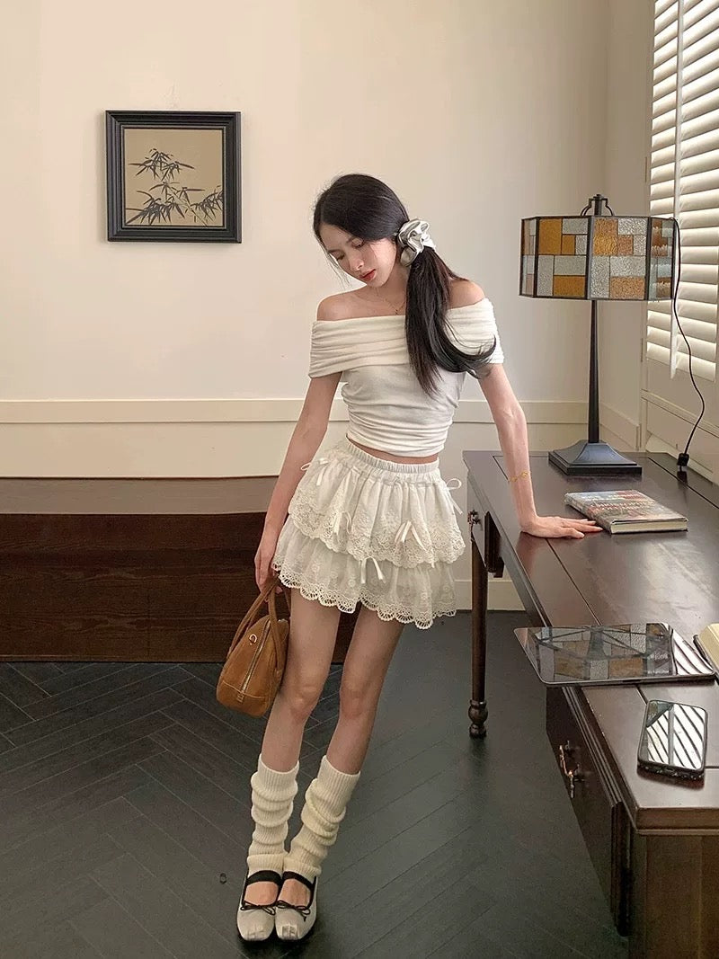 High Waist White Skirt