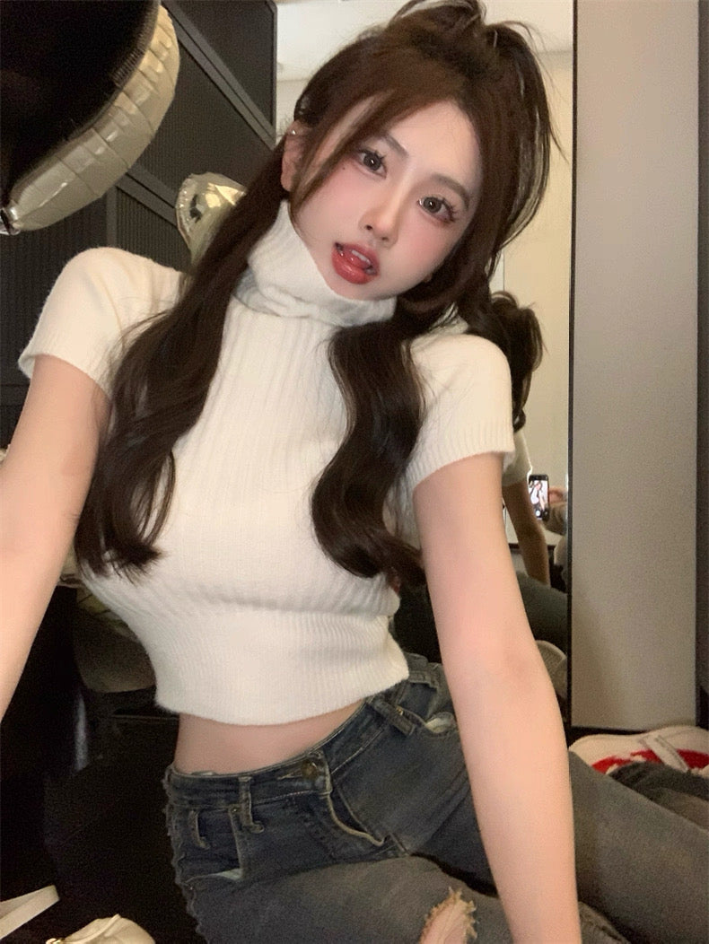 White Short Sleeve Knitted Top