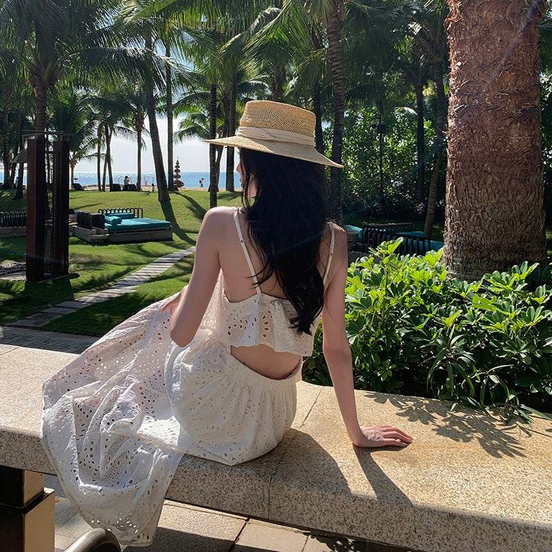 Evely Waist Cut White Maxi Dress (L)