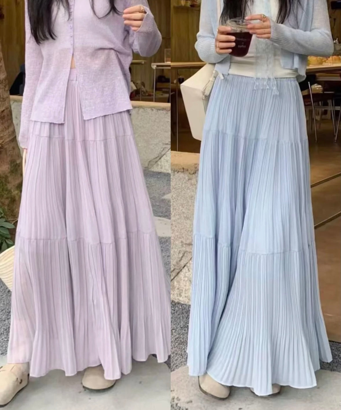 Pleated Chiffon Maxi Long Skirt