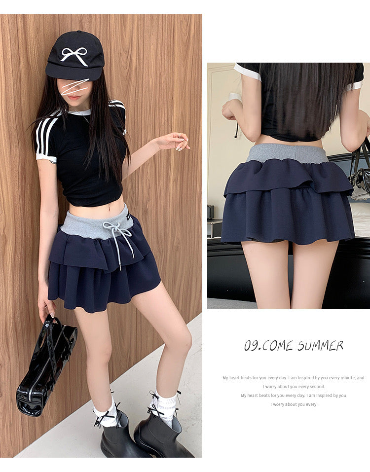 Navy Low Waist Cake Short Skirt
