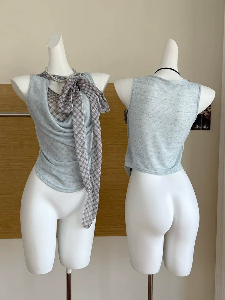 Sleeveless Blue Grey Top