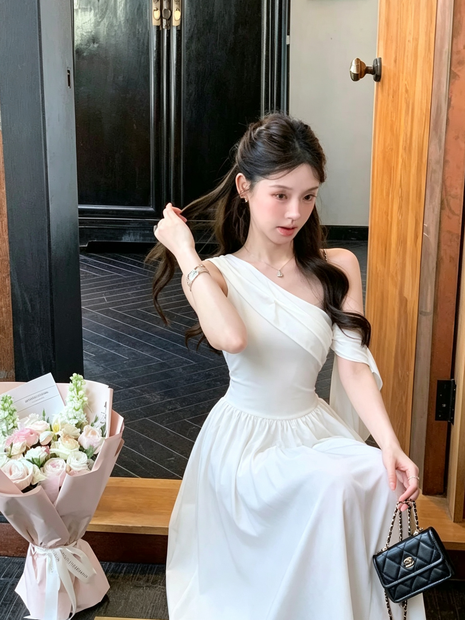 Off Side Shoulder Long Dress
