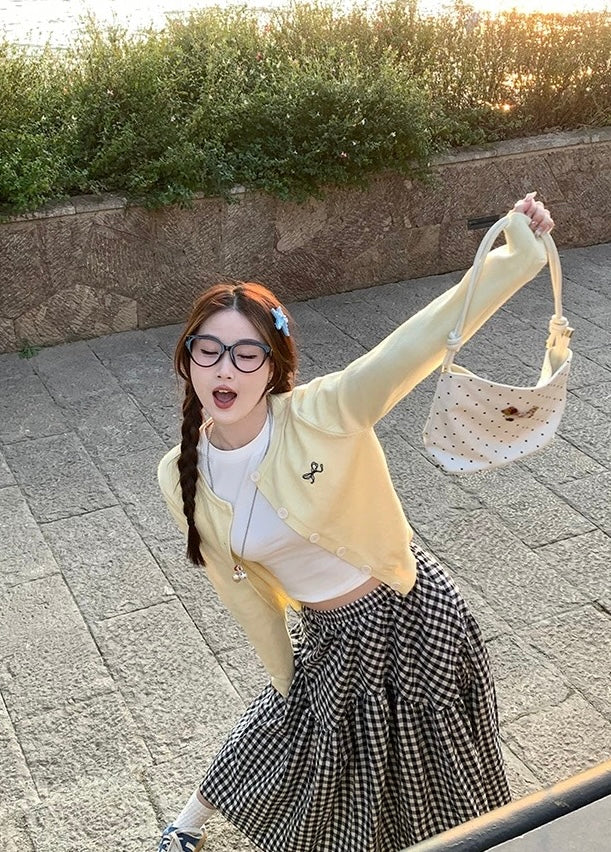 Ribbon Logo Long Sleeve Cardigan Top