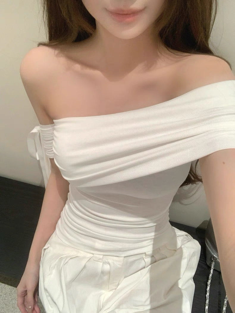 White Side Off Shoulder Sleeve Top