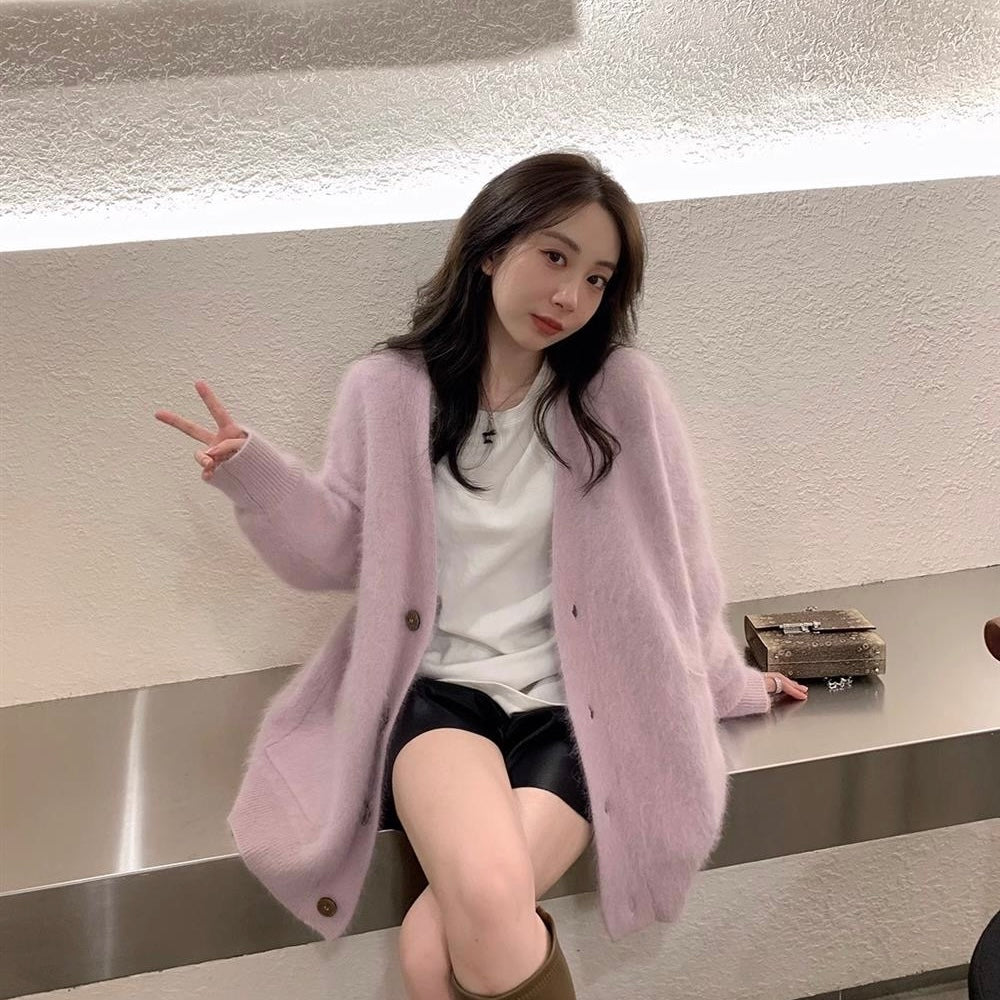 Khaki/ White Fuzzy Cardigan