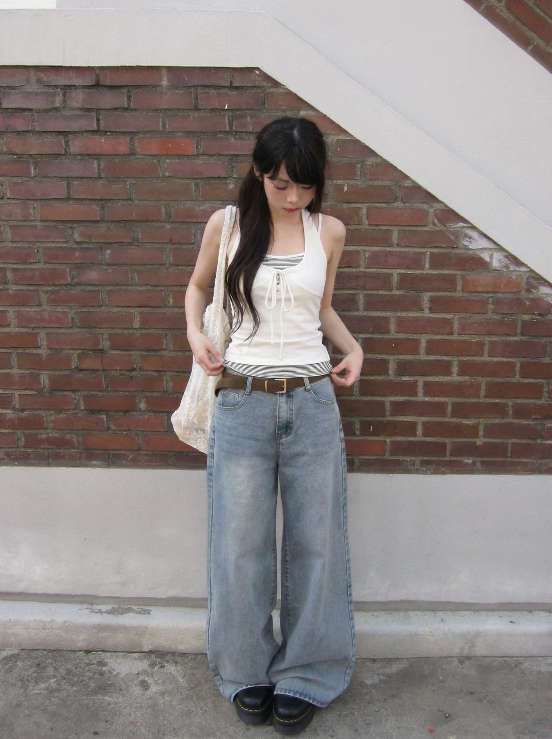 Round Neck Mix Grey Stripe Top