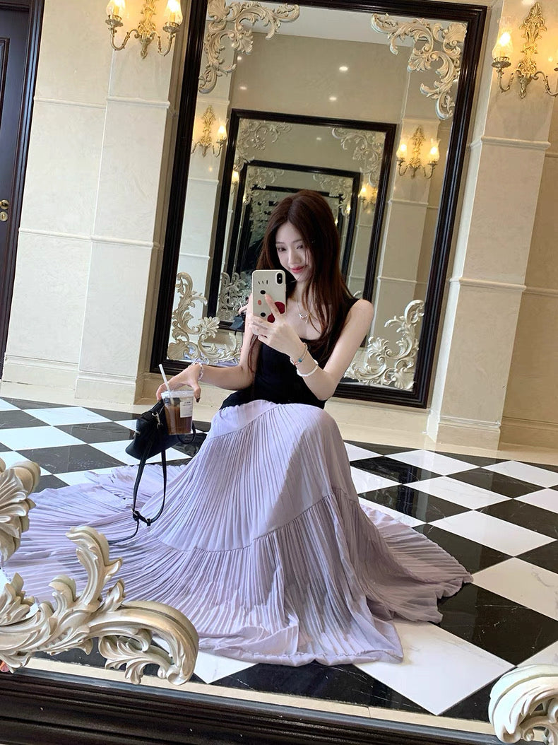 Pleated Chiffon Maxi Long Skirt