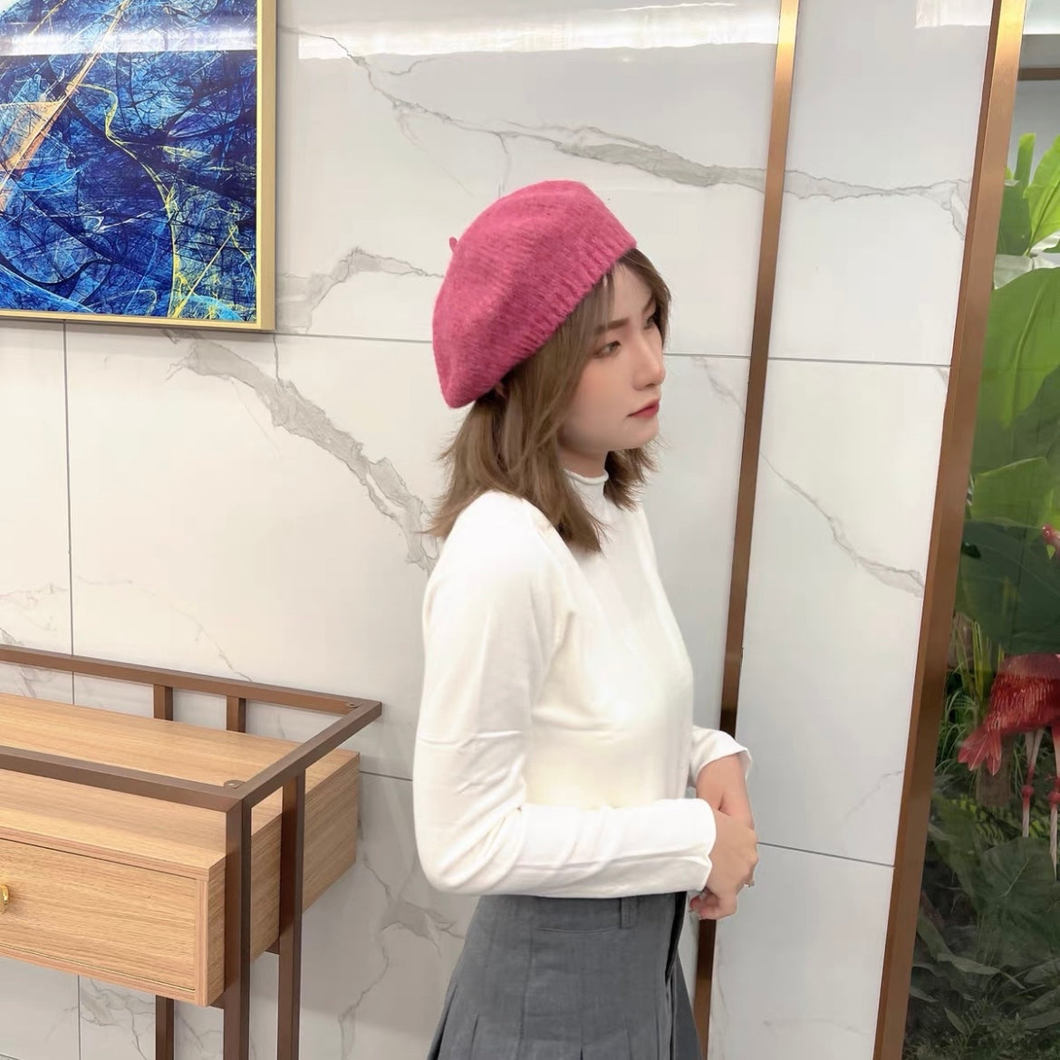 H04 Knitted Beret Hat (Pink)